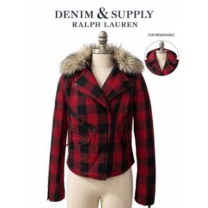 Denim & Supply Ralph Lauren Buffalo Plaid Moto Jacket Fur Hood